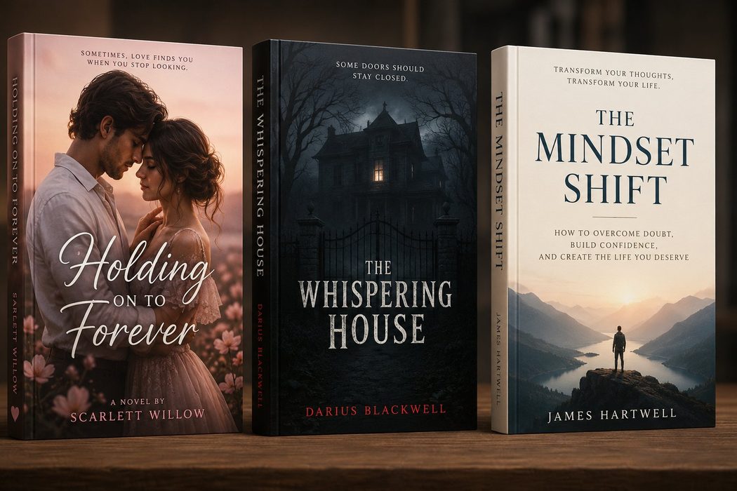 Romance, Gothic Horror and Self-Help book covers