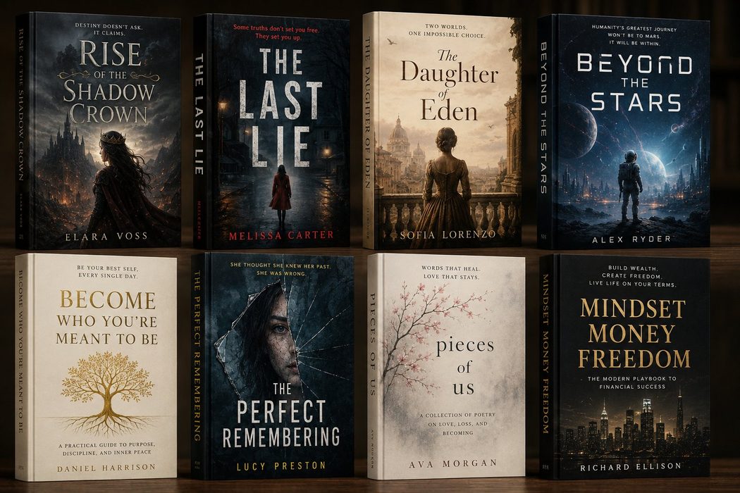 Fantasy, Thriller, Historical Fiction, Sci-Fi, Poetry and Finance book covers